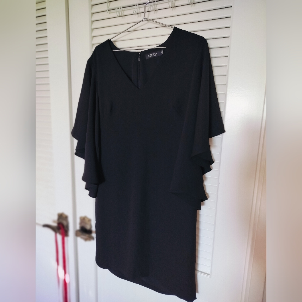 Lauren Ralph Lauren Black Label Angel Wing Back Zip Shift Dress Size 10